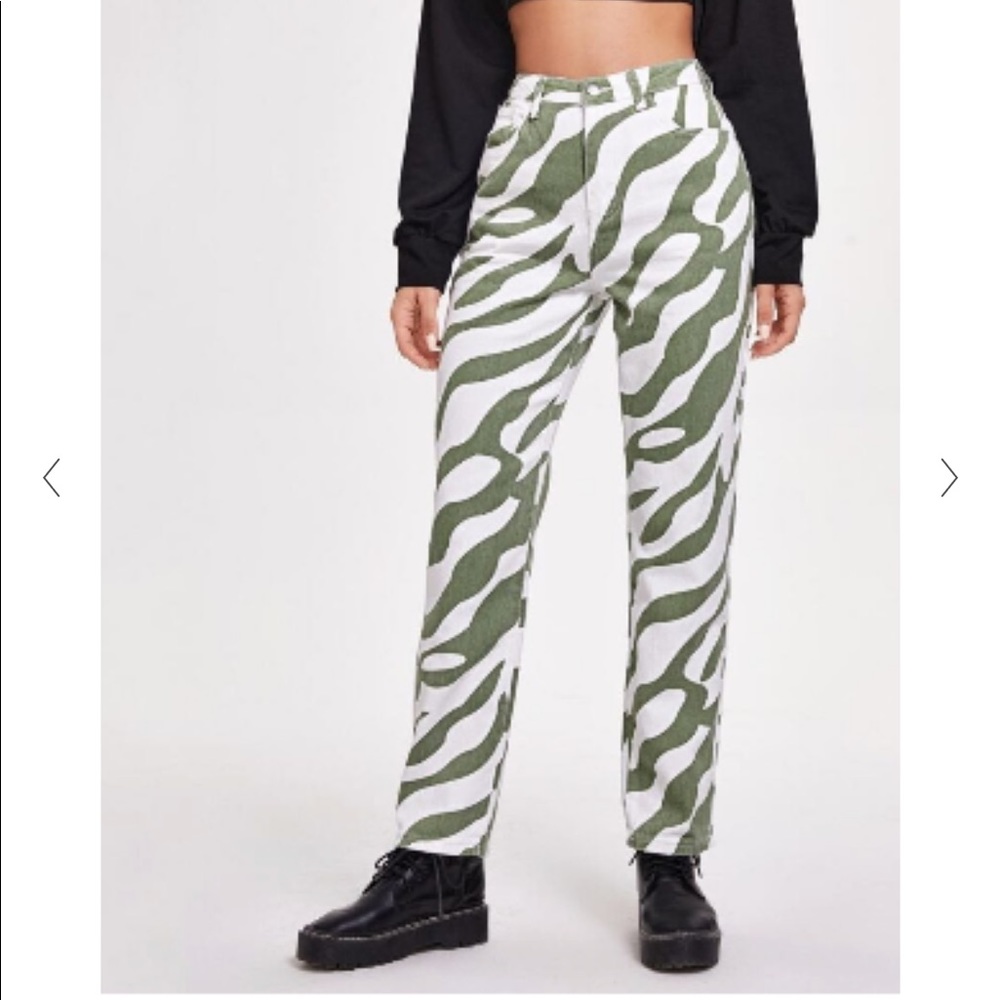 Shein green zebra print pants NWOT